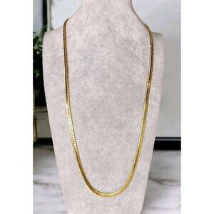 Vintage Napier Herringbone 28" Gold Tone Chain Necklace Signed Reversible Raised